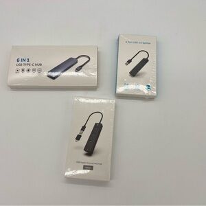 USB 6 In 1 Type C Hub/4 Port USB 3.0 Splitter/ USB Gigabit Ethernet HB051 Pack